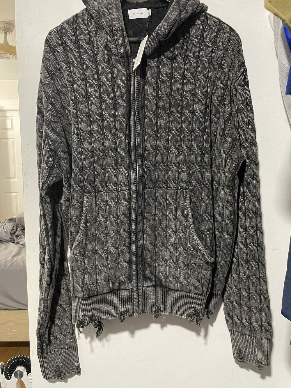 Stolen Arts Phantom Knit Hoodie Charcoal Distressed Zip Up